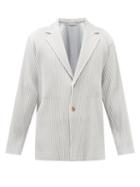 Homme Pliss Issey Miyake - Single-breasted Tech-pleated Knit Blazer - Mens - Grey
