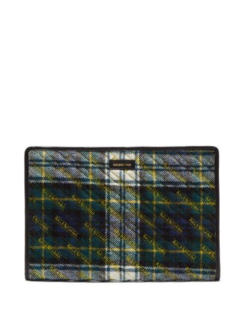 Matchesfashion.com Balenciaga - Bazar Plaid Clutch - Womens - Green Multi