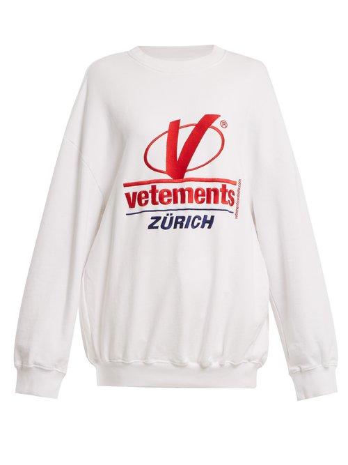 Matchesfashion.com Vetements - Logo Embroidered Cotton Blend Sweatshirt - Womens - White