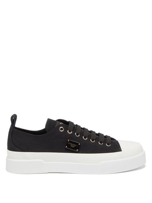 Dolce & Gabbana - Portofino Logo-plaque Canvas Trainers - Womens - Black White