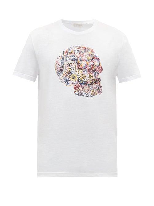 Matchesfashion.com Alexander Mcqueen - Floral Skull-print Jersey T-shirt - Mens - White