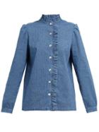 Matchesfashion.com A.p.c. - Dunst Ruffled Cotton Chambray Blouse - Womens - Blue