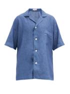 Matchesfashion.com Emma Willis - Short-sleeved Linen Shirt - Mens - Dark Blue