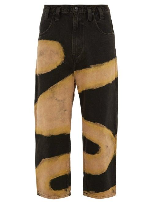 Matchesfashion.com Eckhaus Latta - Cropped Bleached Wide Leg Jeans - Mens - Black Yellow