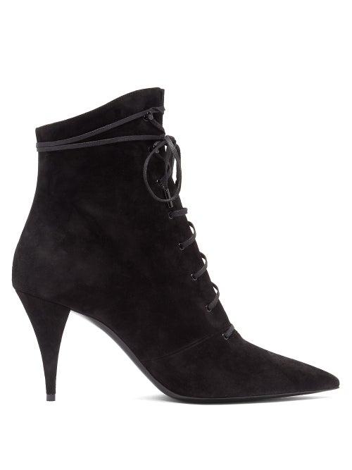 Matchesfashion.com Saint Laurent - Kiki Pointed Lace-up Suede Boots - Womens - Black