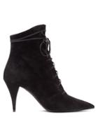 Matchesfashion.com Saint Laurent - Kiki Pointed Lace-up Suede Boots - Womens - Black