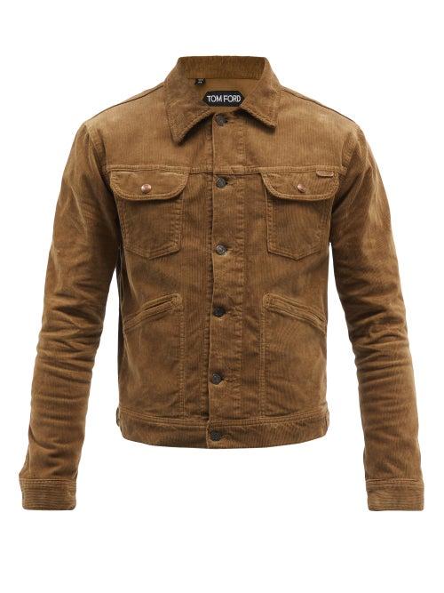 Tom Ford - Leather-trim Cotton-blend Corduroy Jacket - Mens - Brown