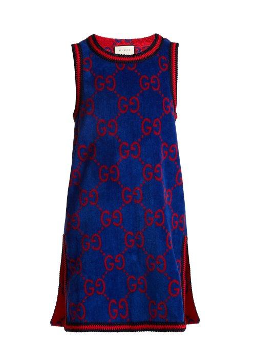 Matchesfashion.com Gucci - Gg Jacquard Cotton Towelling Dress - Womens - Blue