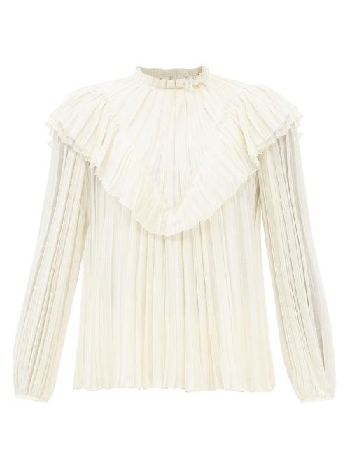 Chlo - Ruffled Pleated Wool Blouse - Womens - White