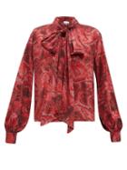 Matchesfashion.com Ganni - Snake Print Silk Blend Satin Blouse - Womens - Red Multi