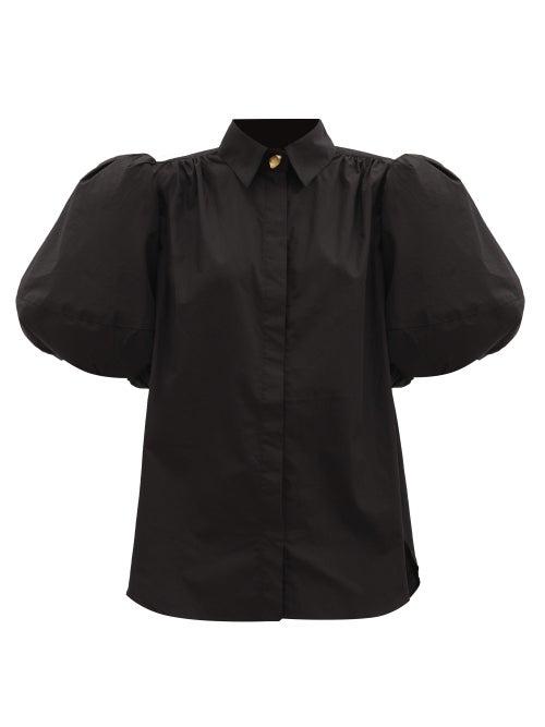 Matchesfashion.com Aje - Mottled Puff-sleeved Cotton-poplin Shirt - Womens - Black