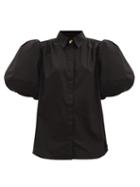 Matchesfashion.com Aje - Mottled Puff-sleeved Cotton-poplin Shirt - Womens - Black