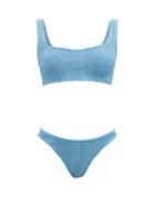 Matchesfashion.com Hunza G - Xandra Square-neck Crinkle-jersey Bikini - Womens - Blue Navy