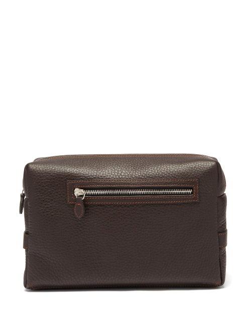 F. Hammann - Grained-leather Wash Bag - Mens - Dark Brown
