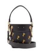 Matchesfashion.com Chlo - Roy Little Horse Embroidered Leather Bucket Bag - Womens - Navy Multi