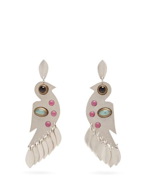 Matchesfashion.com Isabel Marant - Embellished Bird Pendant Drop Earrings - Womens - Silver