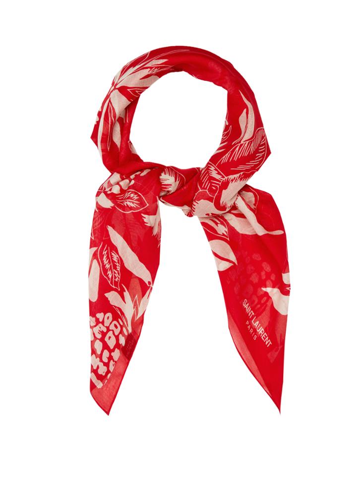 Saint Laurent Hibiscus-print Cotton Scarf