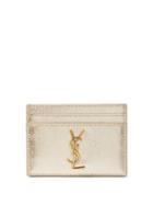 Saint Laurent - Ysl-plaque Grained Leather Cardholder - Womens - Gold