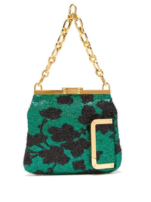 Matchesfashion.com Bienen-davis - 5am Floral Lam Clutch - Womens - Black Green