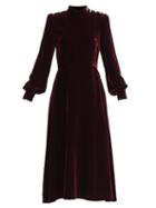 Matchesfashion.com Goat - Khalo Crystal-button Velvet Midi Dress - Womens - Burgundy