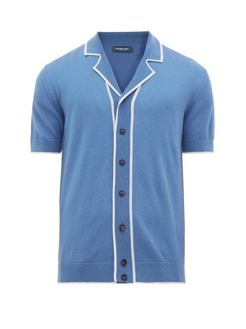Matchesfashion.com Frescobol Carioca - Tipped Camp Collar Merino Wool Shirt - Mens - Blue
