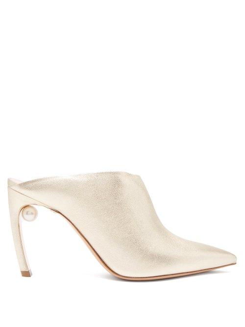 Matchesfashion.com Nicholas Kirkwood - Mira Pearl Heeled Mules - Womens - Gold