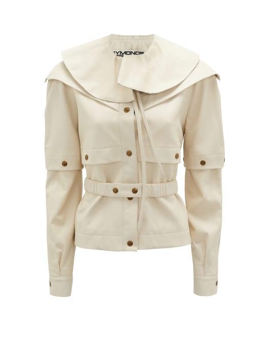 Matchesfashion.com Symonds Pearmain - Ruffle-neck Belted Leather Jacket - Womens - Cream