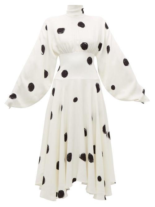 Matchesfashion.com Christopher Kane - Dot Print High Neck Crepe Midi Dress - Womens - White Black