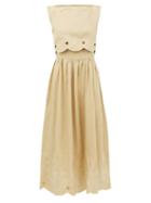 Matchesfashion.com Innika Choo - Fonda Laif Embroidered Linen Midi Dress - Womens - Beige