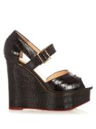 Charlotte Olympia Marcella Crocodile-effect Leather Wedges