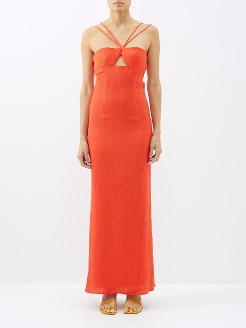 Staud - Gianna Cutout Crepe Maxi Dress - Womens - Orange