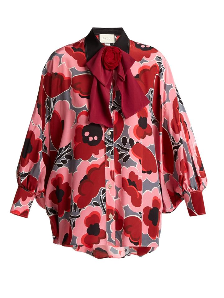 Gucci Poppy-print Silk Blouse