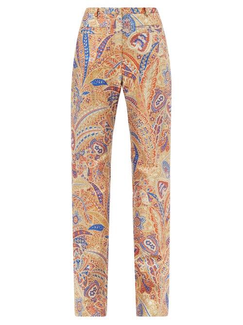 Matchesfashion.com Paco Rabanne - High-rise Paisley-jacquard Lurex Trousers - Womens - Gold Multi