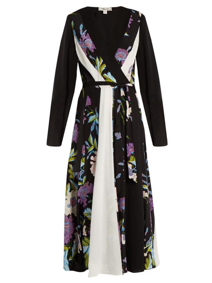 Diane Von Furstenberg Contrast-panel Floral-print Silk Dress