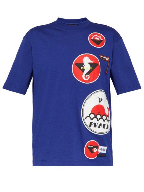 Matchesfashion.com Prada - Nautical Appliqu Cotton T Shirt - Mens - Blue