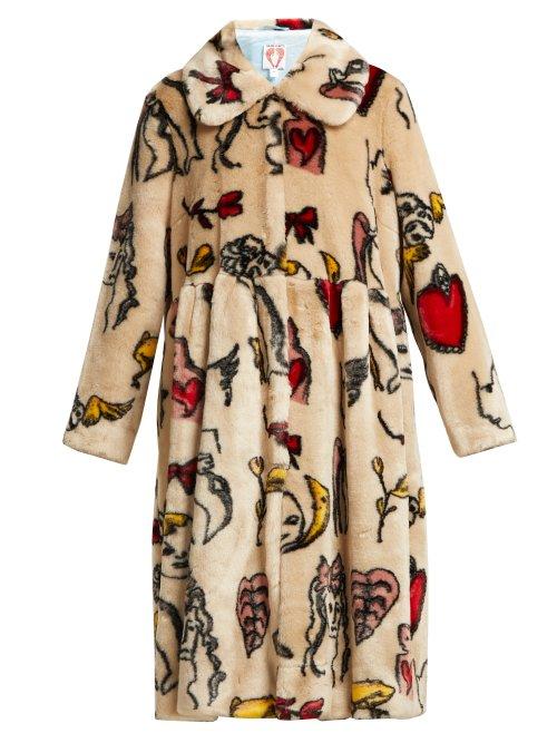 Matchesfashion.com Shrimps - Eilis Printed Faux Fur Coat - Womens - Beige Multi
