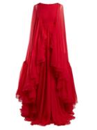 Matchesfashion.com Giambattista Valli - Cape Sleeved Ruffled Chiffon Gown - Womens - Pink