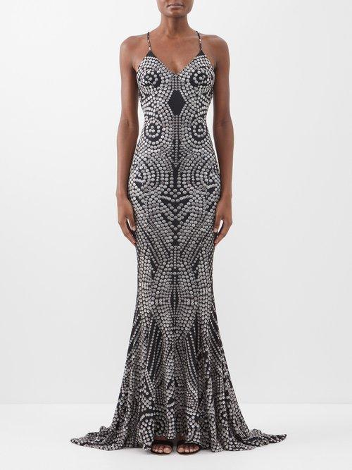 Norma Kamali - Disc-print Mermaid-hem Jersey Gown - Womens - Black White