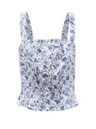 Ladies Beachwear Thierry Colson - Rossa Floral-print Cotton Top - Womens - Blue White