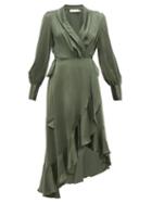 Matchesfashion.com Zimmermann - Espionage Silk Charmeuse Wrap Dress - Womens - Green