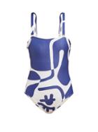 Matchesfashion.com Bower - Off Side Abstract Print Bandeau Swimsuit - Womens - Blue Print