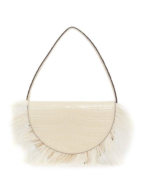 Matchesfashion.com Staud - Amal Ostrich Trim Croc-effect Leather Shoulder Bag - Womens - Cream