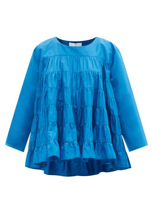 Merlette - Roos Tiered Pima-cotton Blouse - Womens - Cobalt Blue