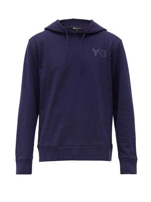 Matchesfashion.com Y-3 - Logo Print Cotton Jersey Hooded Sweatshirt - Mens - Navy