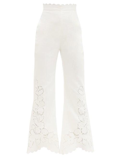 Matchesfashion.com Zimmermann - Carnaby Guipure Lace-panelled Linen Trousers - Womens - Ivory