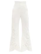 Matchesfashion.com Zimmermann - Carnaby Guipure Lace-panelled Linen Trousers - Womens - Ivory