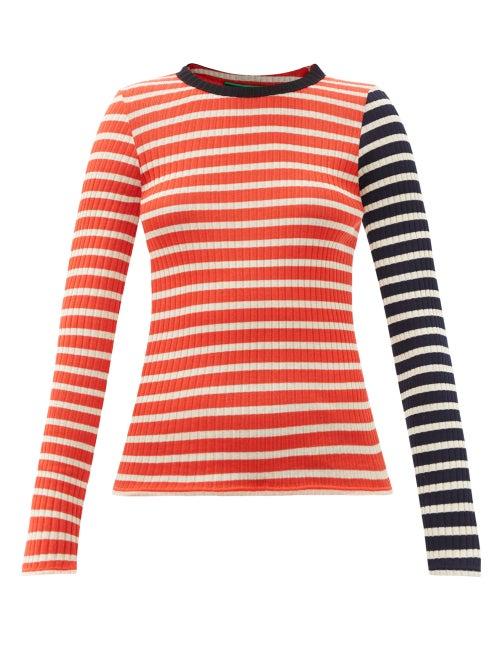 La Fetiche - Jackie Striped Cotton Long-sleeve T-shirt - Womens - Red Multi