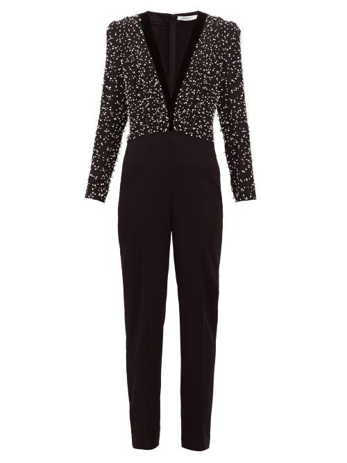 Matchesfashion.com Givenchy - Beaded Bodice Wool And Silk Jumpsuit - Womens - Black