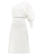 Galvan - Luna Asymmetric Balloon-sleeve Knitted Midi Dress - Womens - White