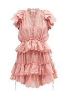 Ladies Beachwear Zimmermann - Mae Ruffled Dot-embroidered Ramie-voile Mini Dress - Womens - Light Pink